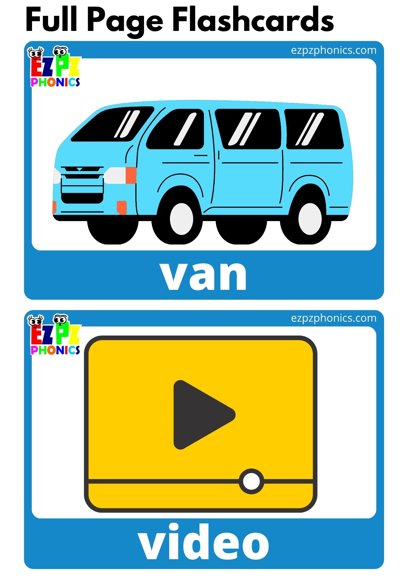 V Beginning Sounds Full Page Flashcards with Words Phonics Alphabet Letter Sounds Flashcards Free PDF Download or View Online for Kindergarten and ESL Students